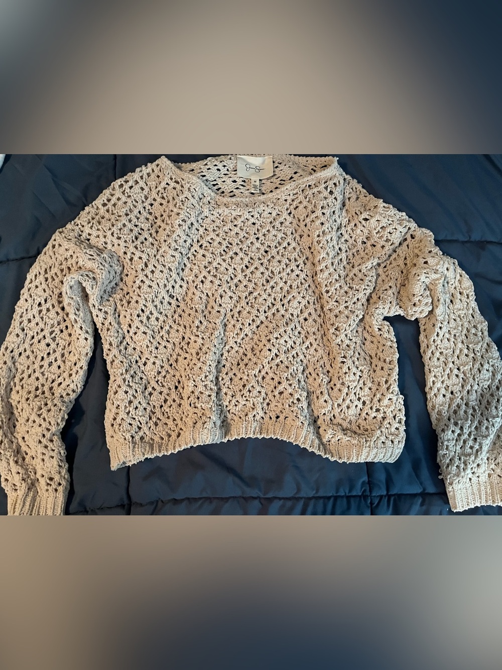 Jessica Simpson Cream Open-Knit Crewneck Sweater